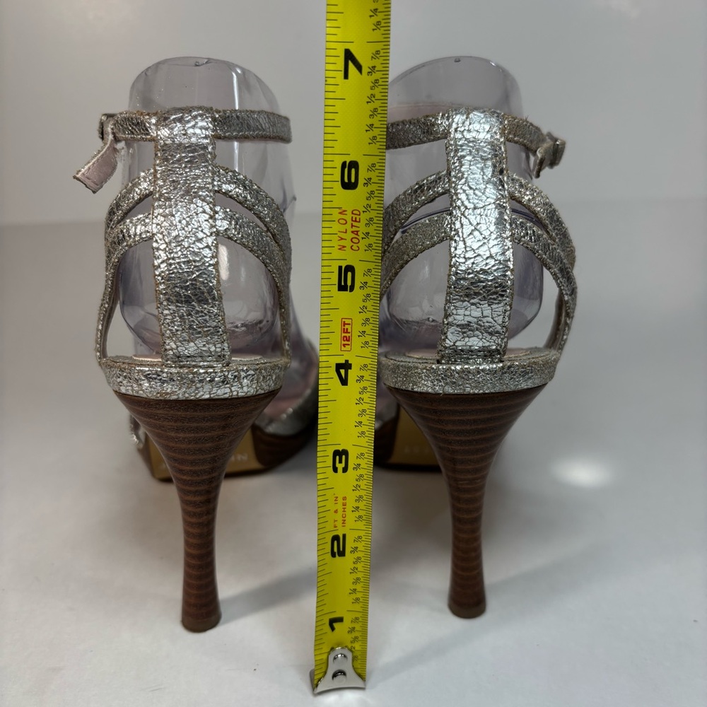 Elegant Silver crinkle upper leather High Heel Sandals Nine‎ West glam - Picture 4 of 7